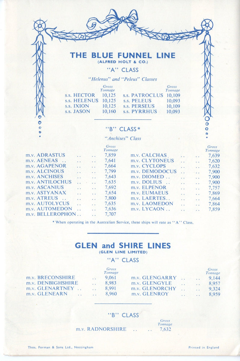 Various Ships - 1950s Blue Funnel + Glen & Shire Lines fleet interiors