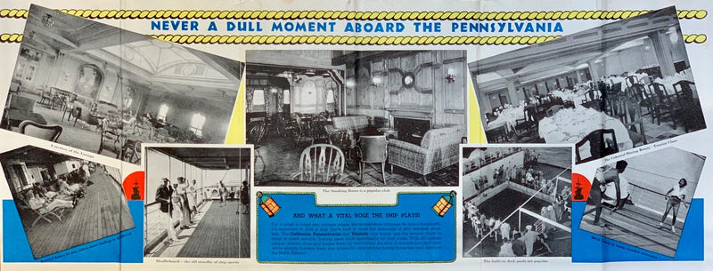 PENNSYLVANIA: 1929 - Deluxe full ship deck plan w/ interiors & cutaways