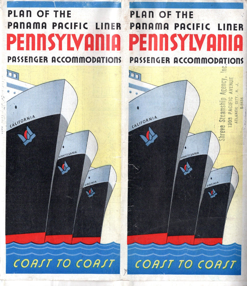 PENNSYLVANIA: 1929 - Deluxe full ship deck plan w/ interiors & cutaways