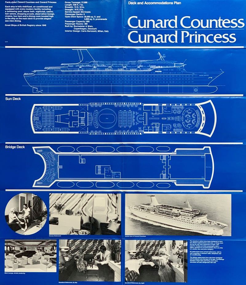 CUNARD PRINCESS & CUNARD COUNTESS - Large deck plan w/ interior pics