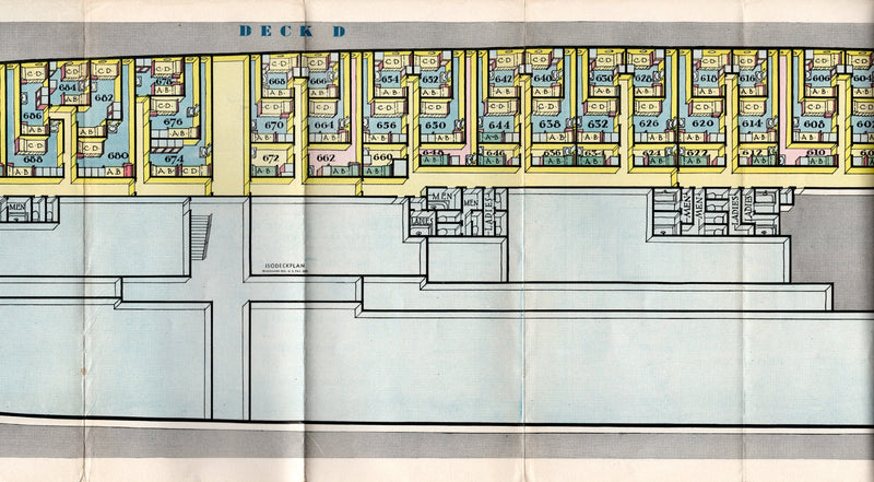 CHAMPLAIN: 1932 - Tourist Class ISOMETRIC color deck plans