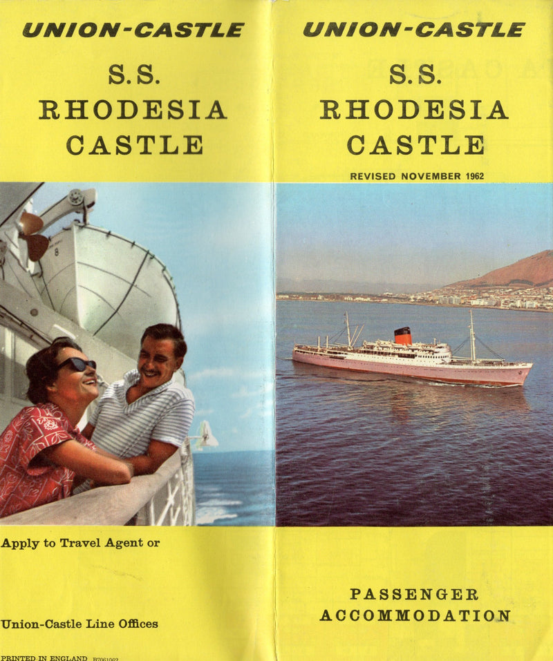 RHODESIA CASTLE: 1951 - Color-coded deck plan w/ interiors