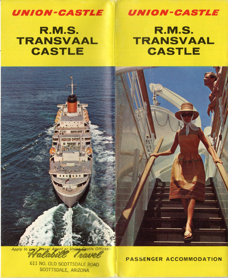 TRANSVAAL CASTLE: 1962 - Color-coded deck plan w/ interiors