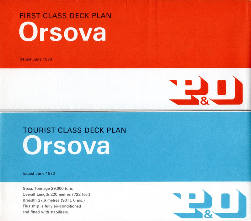 ORSOVA: 1954 - First & Tourist deck plan set w/ interior photos