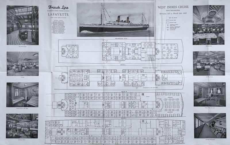 LAFAYETTE: 1915 - Cruise brochure w/ large deck plans & interior photos
