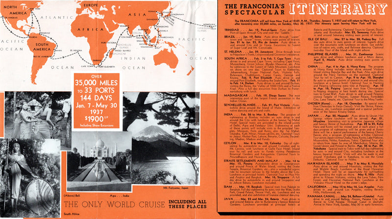 FRANCONIA: 1923 - Around the World brochure w/ plans & interiors 1937
