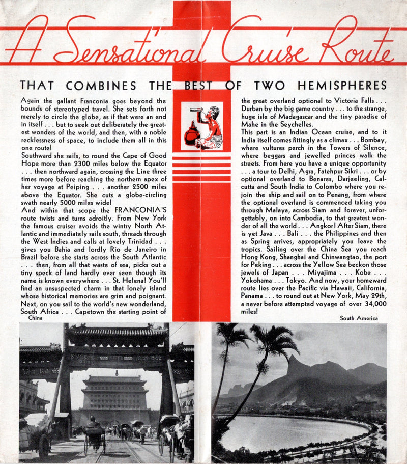 FRANCONIA: 1923 - Around the World brochure w/ plans & photos 1936