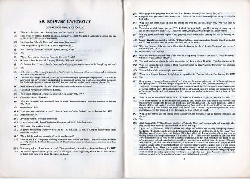 SEAWISE UNIVERSITY: 1940 - "Loss of the s.s. SEAWISE UNIVERSITY" official Marine Court report