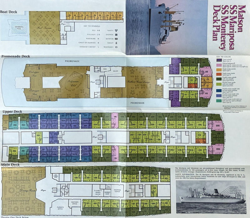 MARIPOSA & MONTEREY: 1952 - Color-coded deck plan