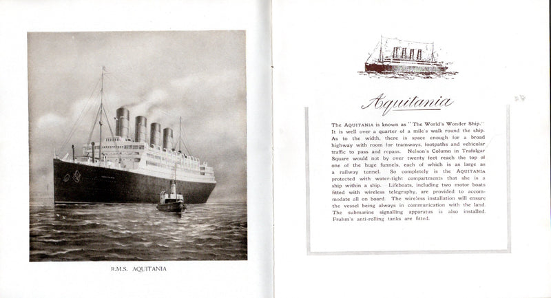 AQUITANIA: 1914 - Deluxe, maiden season interiors brochure