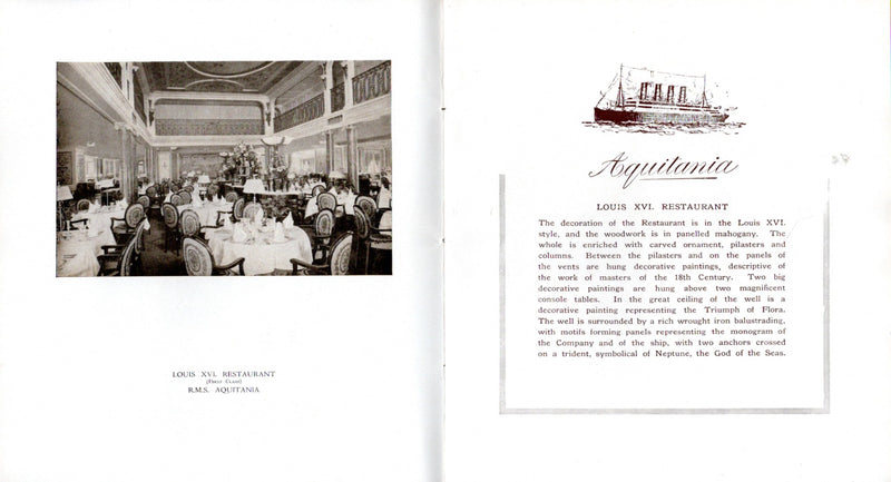 AQUITANIA: 1914 - Deluxe, maiden season interiors brochure