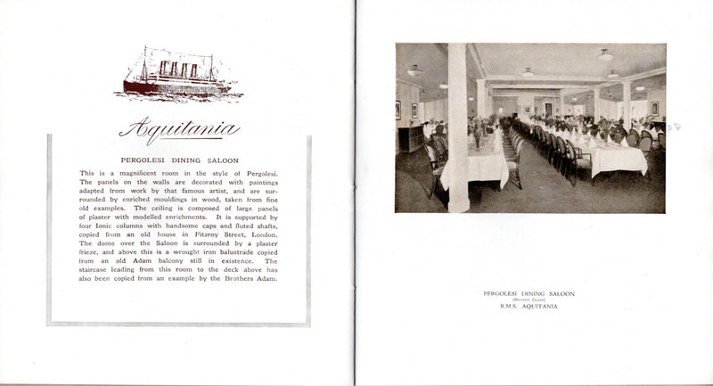 AQUITANIA: 1914 - Deluxe, maiden season interiors brochure