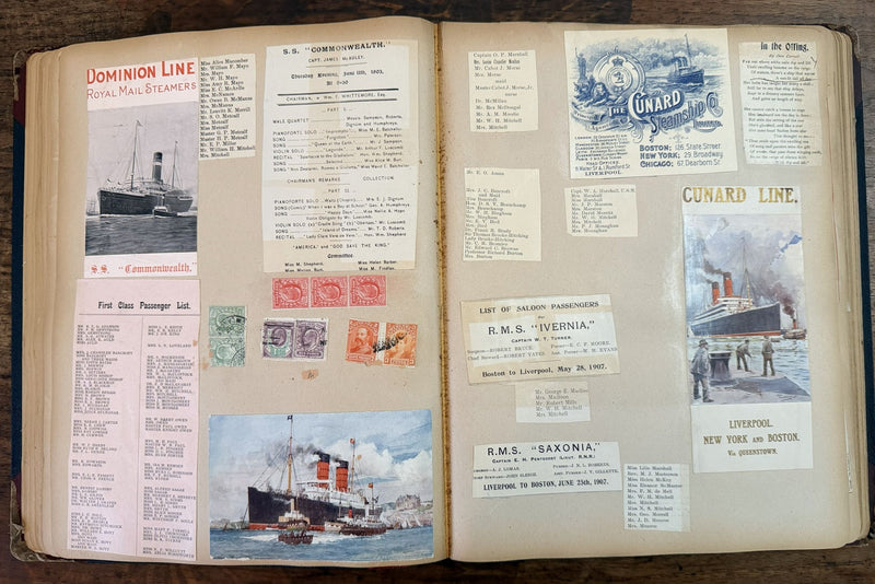 Various: pre-war - 1907 scrapbook w/ Cunard & Dominion lines ephemera