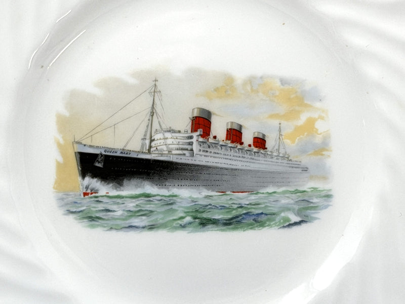 QUEEN MARY: 1936 - Souvenir fine bone china portrait plate w/ swirling pattern