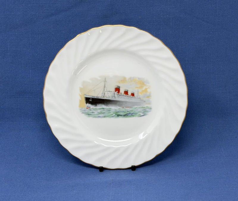 QUEEN MARY: 1936 - Souvenir fine bone china portrait plate w/ swirling pattern