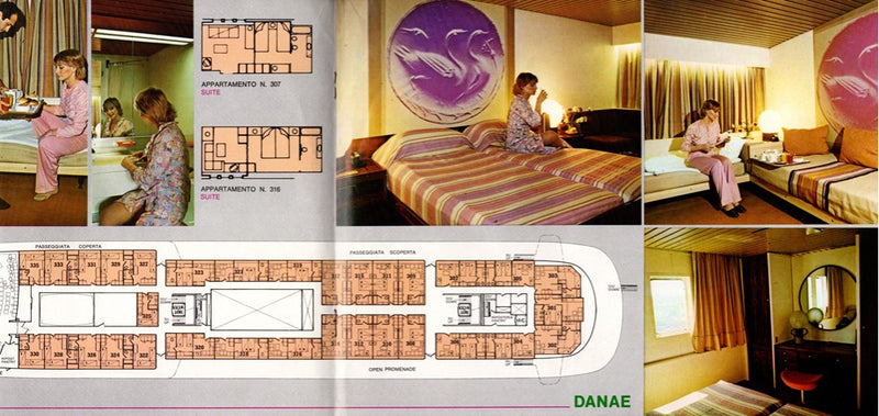 DANAE: 1955 - Deluxe Costa deck plan/interiors brochure