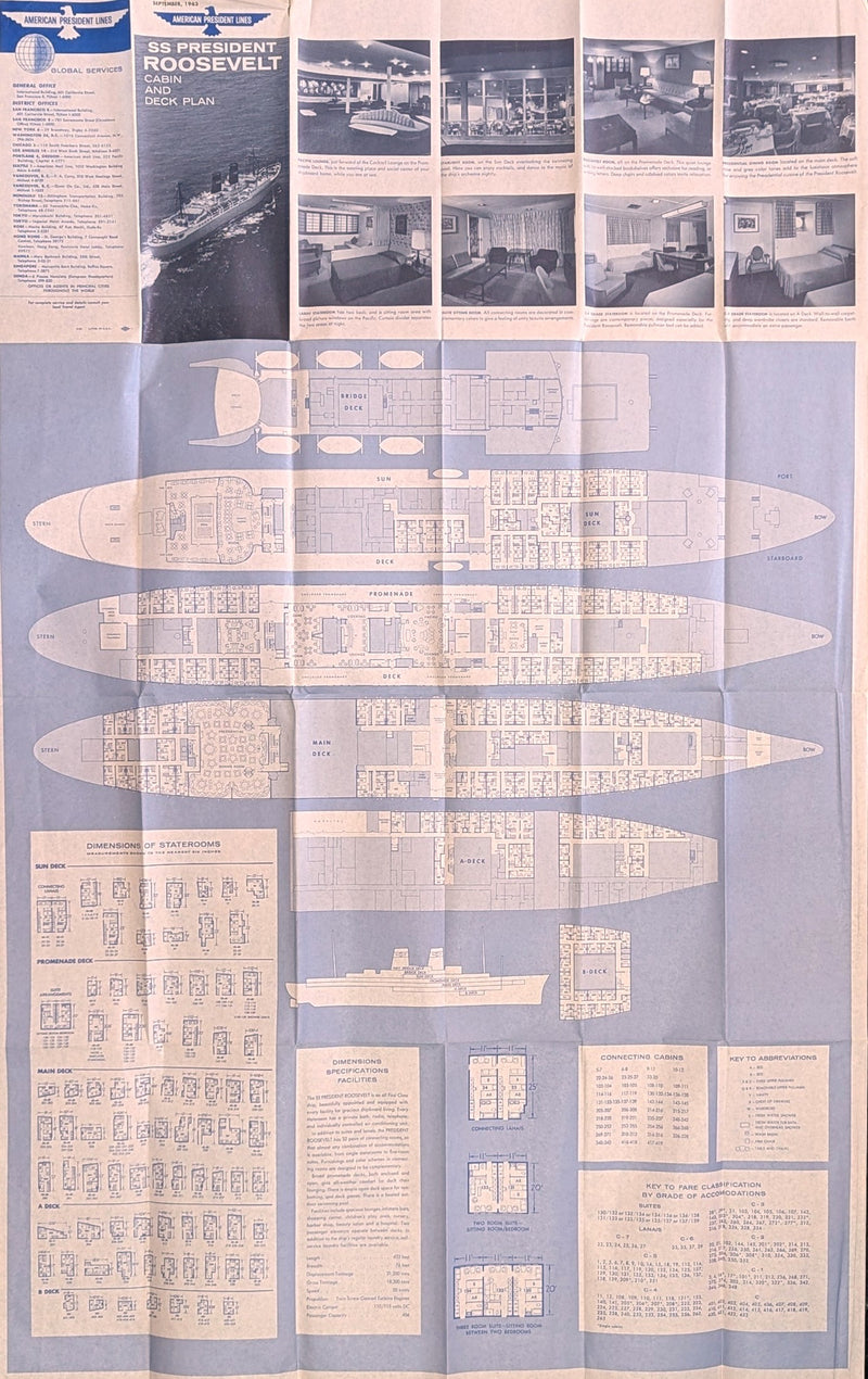 PRESIDENT ROOSEVELT: 1944 - Deck plan w/ photos from 1963