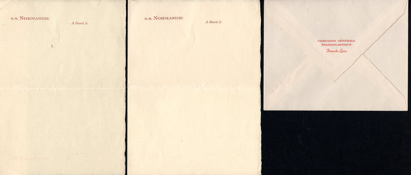 NORMANDIE: 1935 - Stationery set - 2 sheets & envelope