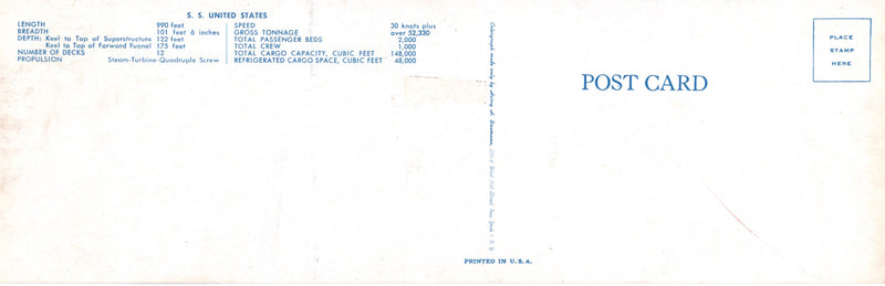 UNITED STATES: 1952 - Looong 11" unused postcard