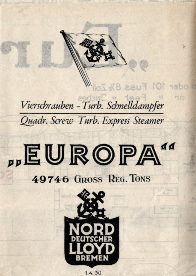 EUROPA: 1930 - Big 1930 tissue deck plan for First & Second classes