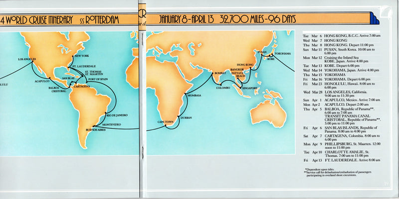 ROTTERDAM: 1959 - Deluxe 1984 World Cruise brochure w/ separate deck plan