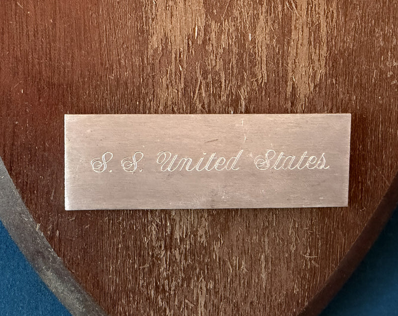 UNITED STATES: 1952 - Walnut plaque & name tag for ship