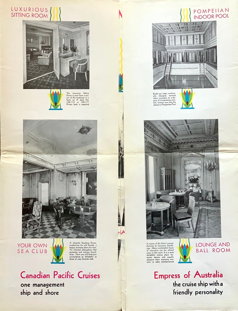 EMPRESS OF AUSTRALIA: 1920 - Large cruise deck plan from 1930s w/ interior photos