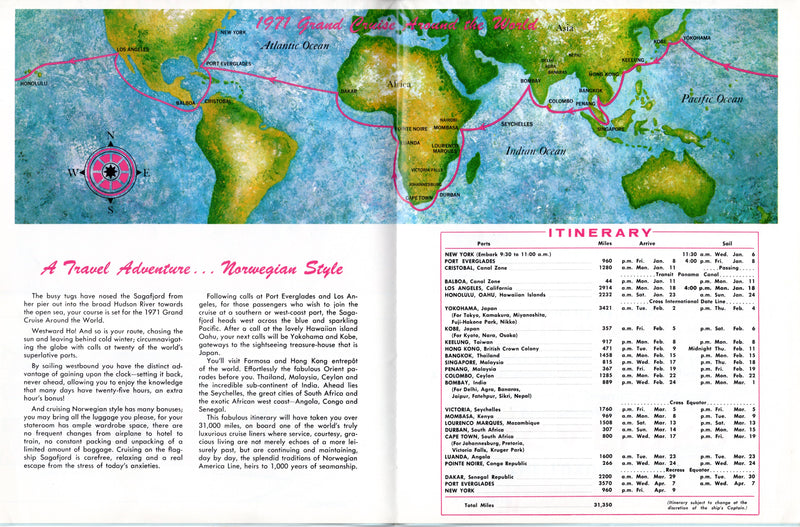 SAGAFJORD: 1965 - "Grand Cruise Around the World 1971"