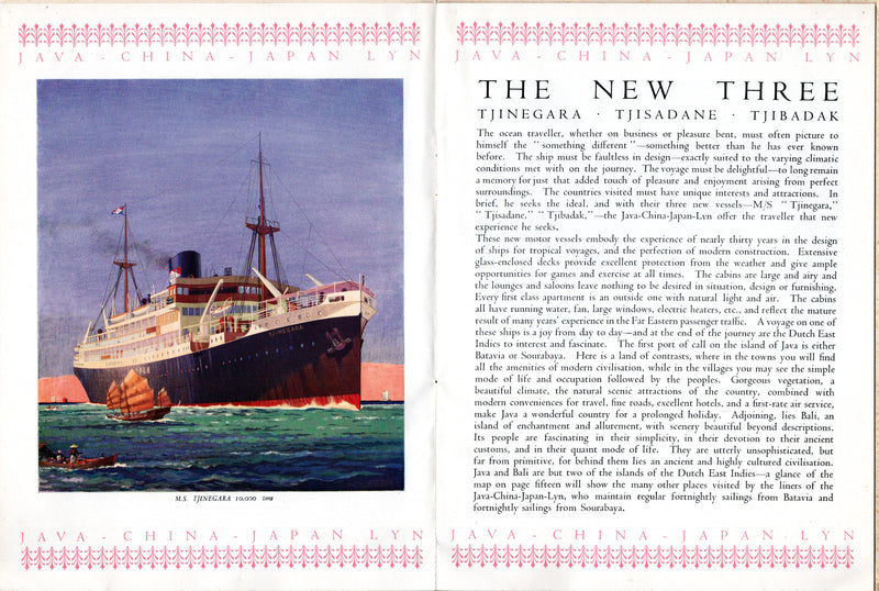 TJINEGARA, TJISADANE & TJIBADAK - Deluxe 1931 intro brochure w/ fold-out deck plan
