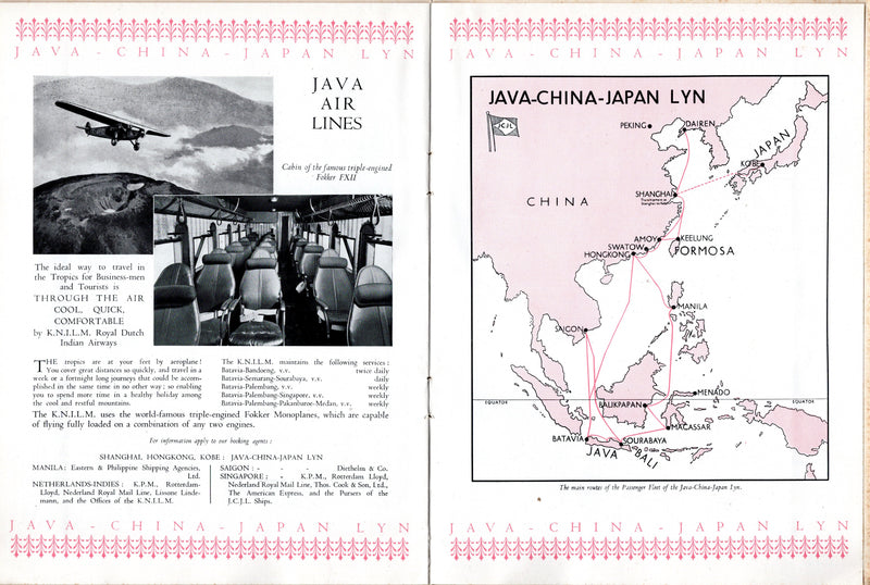 TJINEGARA, TJISADANE & TJIBADAK - Deluxe 1931 intro brochure w/ fold-out deck plan