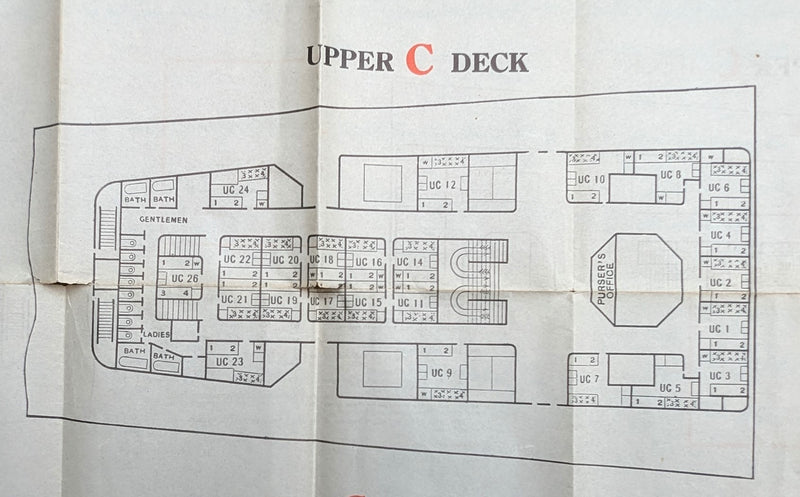 MAURETANIA: 1907 - Cruise plan from 1931 showing Second Class