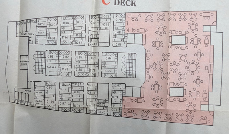 MAURETANIA: 1907 - Cruise plan from 1931 showing Second Class