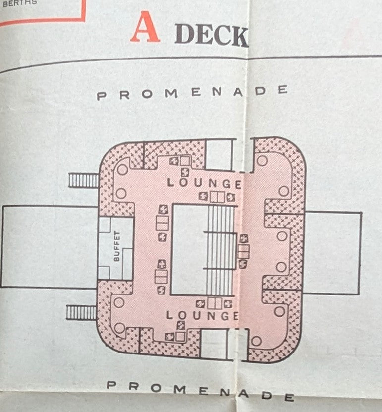 MAURETANIA: 1907 - Cruise plan from 1931 showing Second Class