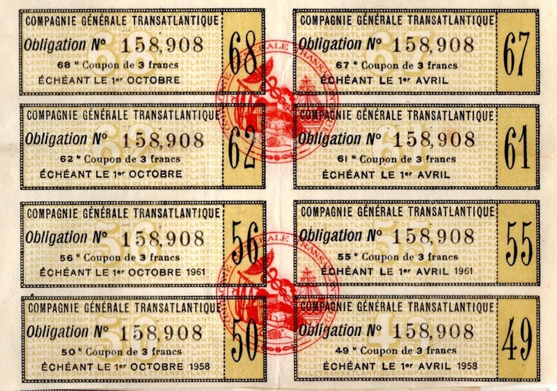Various: pre-war - 1934 Compagnie Generale Transatlantique bond certificate