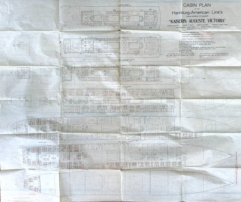 KAISERIN AUGUSTE VICTORIA: 1906 - Large 3 class deck plan from 1909