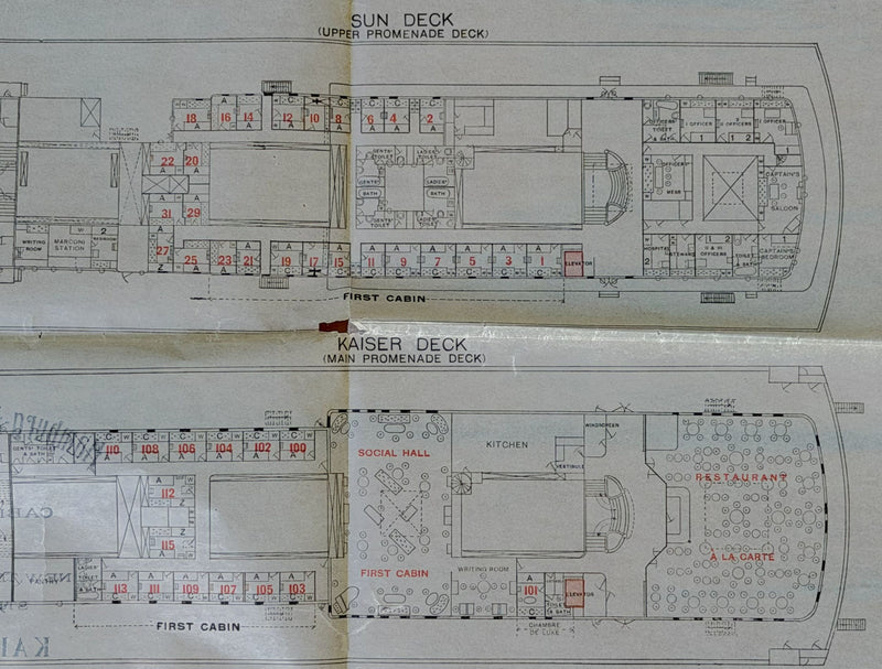 KAISERIN AUGUSTE VICTORIA: 1906 - Large 3 class deck plan from 1909