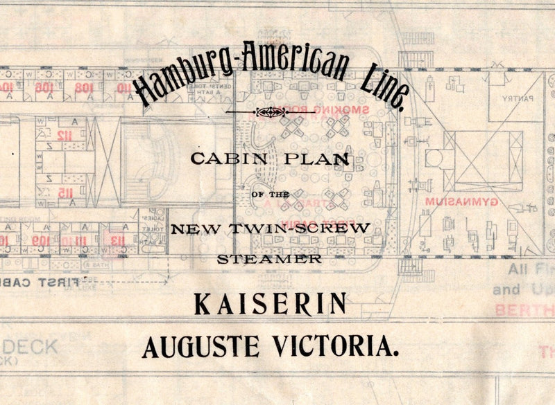 KAISERIN AUGUSTE VICTORIA: 1906 - Large 3 class deck plan from 1909