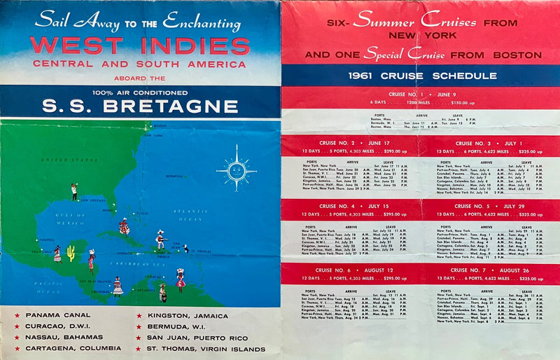 BRETAGNE: 1952 - Big 1961 first season cruise brochure w/ plans & interiors