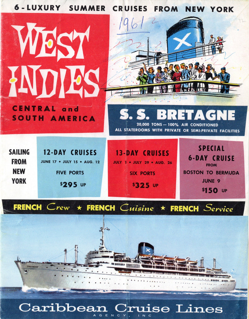 BRETAGNE: 1952 - Big 1961 first season cruise brochure w/ plans & interiors