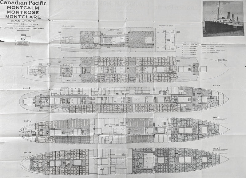 MONTCALM, MONTROSE & MONTCLARE: 1922 - Large deck plan w/ interior photos