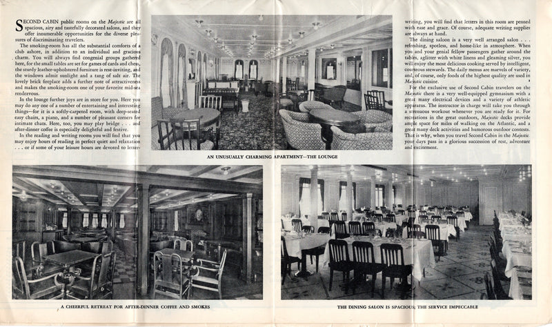 MAJESTIC: 1922 - Second Class deck plan w/ interiors from 1929
