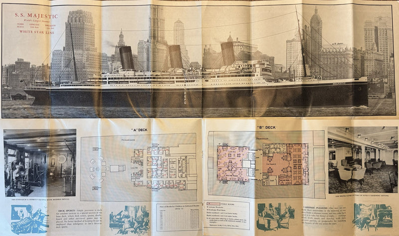 MAJESTIC: 1922 - Second Class deck plan w/ interiors from 1929