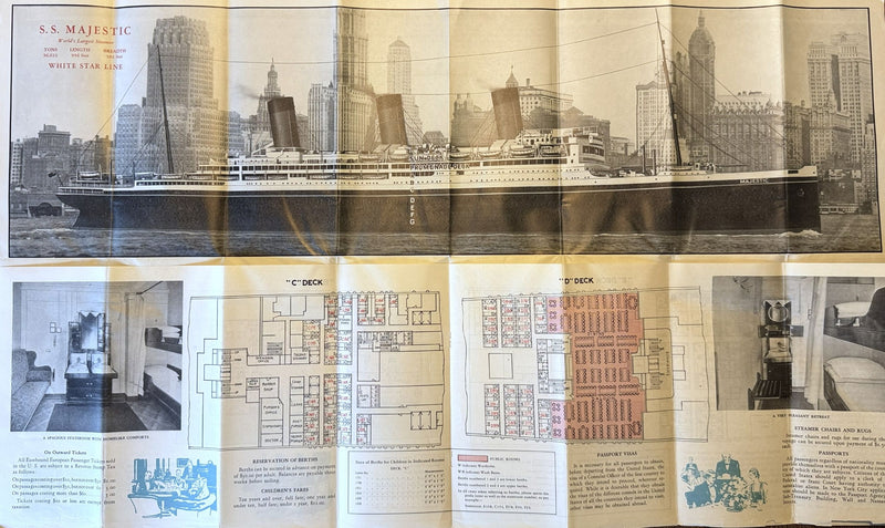 MAJESTIC: 1922 - Second Class deck plan w/ interiors from 1929