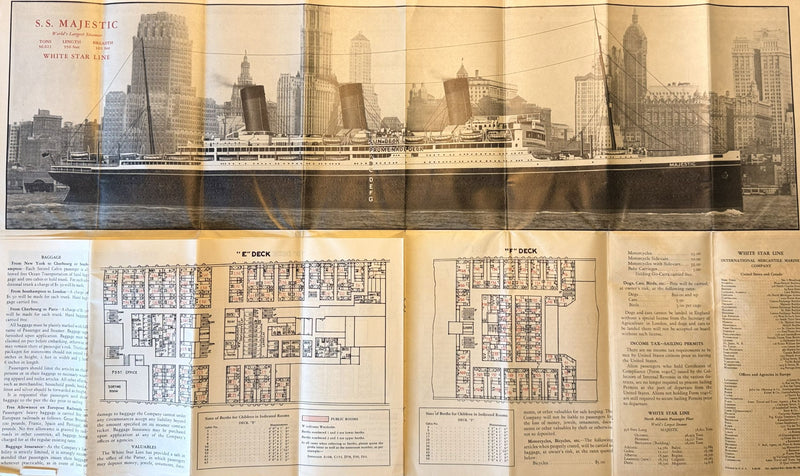 MAJESTIC: 1922 - Second Class deck plan w/ interiors from 1929