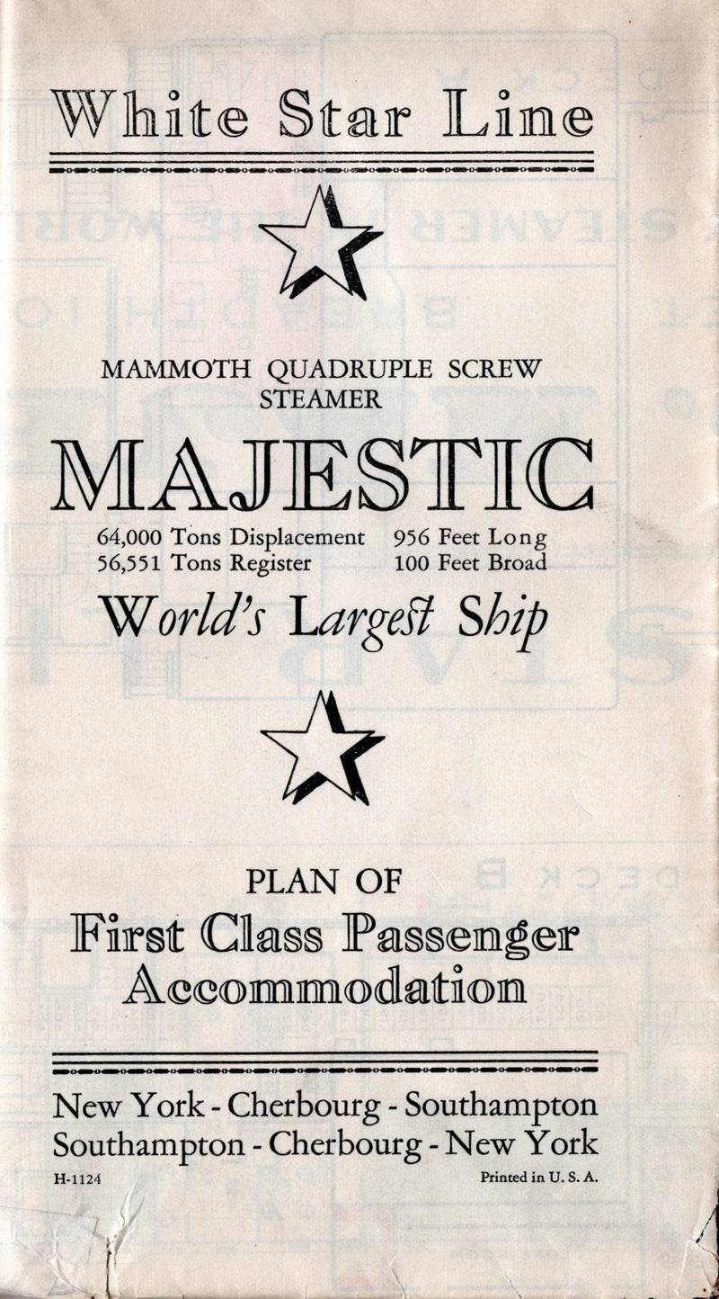 MAJESTIC: 1922 - Grand First Class deck plan from 1924 w/ color interiors