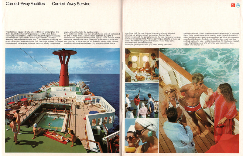 HAMBURG: 1969 - 1970 Mediterranean brochure w/ cutaway, deck plans & interiors