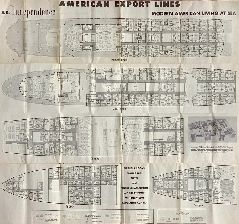 INDEPENDENCE: 1951 - Special maiden voyage cruise brochure & deck plan