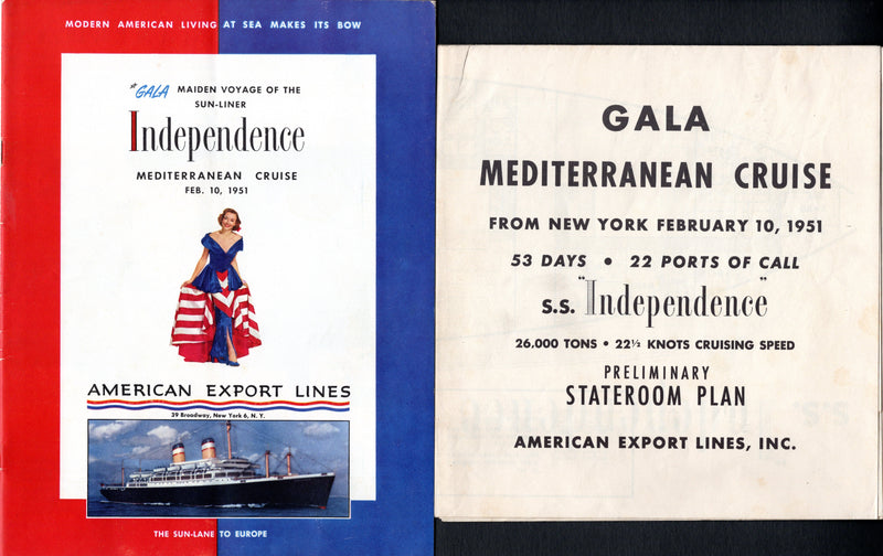 INDEPENDENCE: 1951 - Special maiden voyage cruise brochure & deck plan