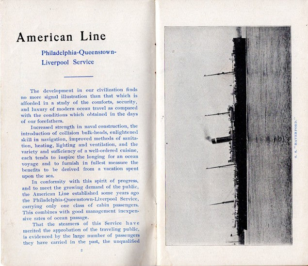 Various: pre-war - 1901 American Line fleet & services guide w/ 60 pages