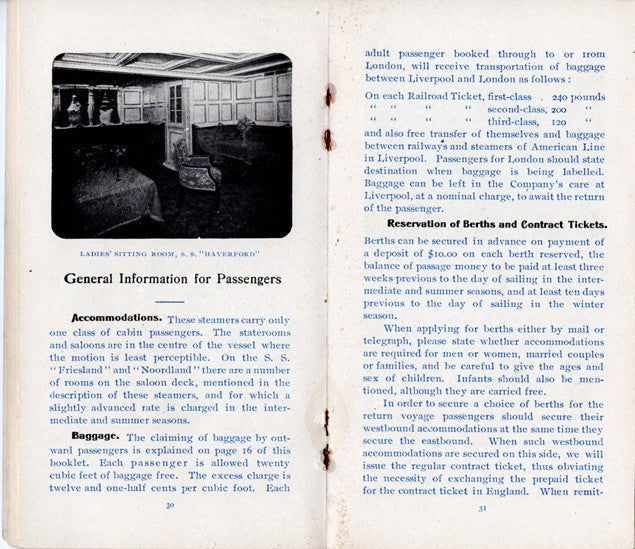 Various: pre-war - 1901 American Line fleet & services guide w/ 60 pages